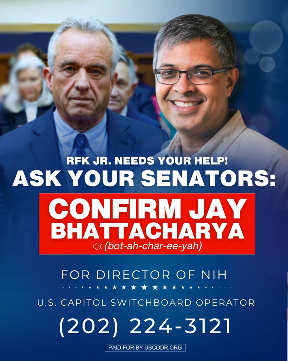 uscodr's tweet image. ASK YOUR SENATORS TO CONFIRM RFK Jr.&apos;s TEAM:
JAY BHATTACHARYA, MARTY MAKARY, DAVID WELDON, MEHMET OZ and JIM O&apos;NEILL!

On March 13th, the Senate HELP Committee will vote to advance Jay Bhattacharya (NIH Director) and Marty Makary (FDA Commissioner) to the full Senate for…