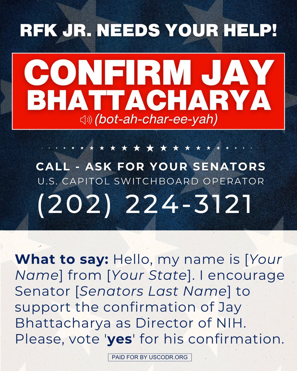 uscodr's tweet image. ASK YOUR SENATORS TO CONFIRM RFK Jr.&apos;s TEAM:
JAY BHATTACHARYA, MARTY MAKARY, DAVID WELDON, MEHMET OZ and JIM O&apos;NEILL!

On March 13th, the Senate HELP Committee will vote to advance Jay Bhattacharya (NIH Director) and Marty Makary (FDA Commissioner) to the full Senate for…