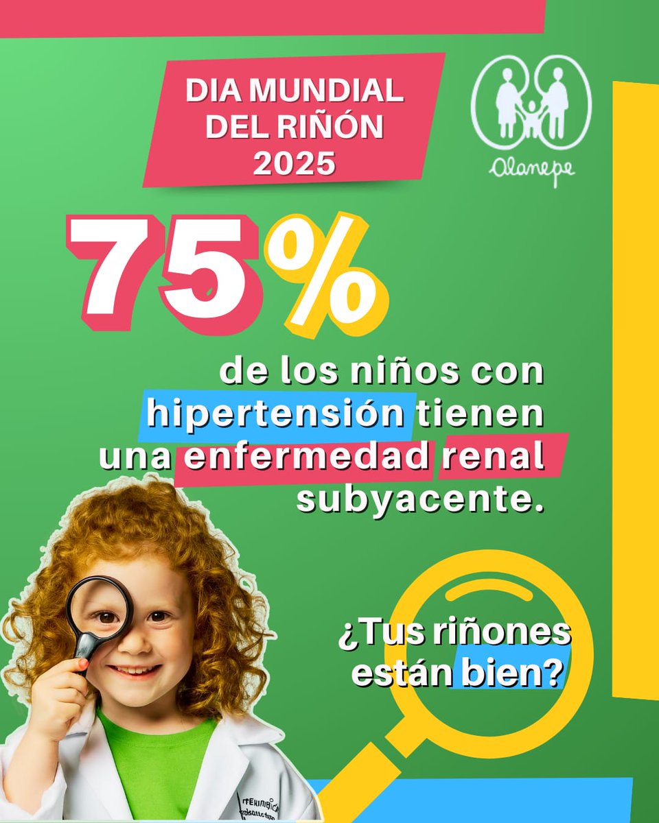 Alanepe1's tweet photo. DIA MUNDIAL DEL RIÑON 2025🌎. Sabías que la Enfermedad Renal es la principal causa de Hipertensión Arterial en la Infancia?🔍🖊. @worldkidney_day #Tusriñonesestanbien #areyourkidneysok #diamundialdelriñon #worldkidnessday. https://t.co/QMmrFRZ9iU