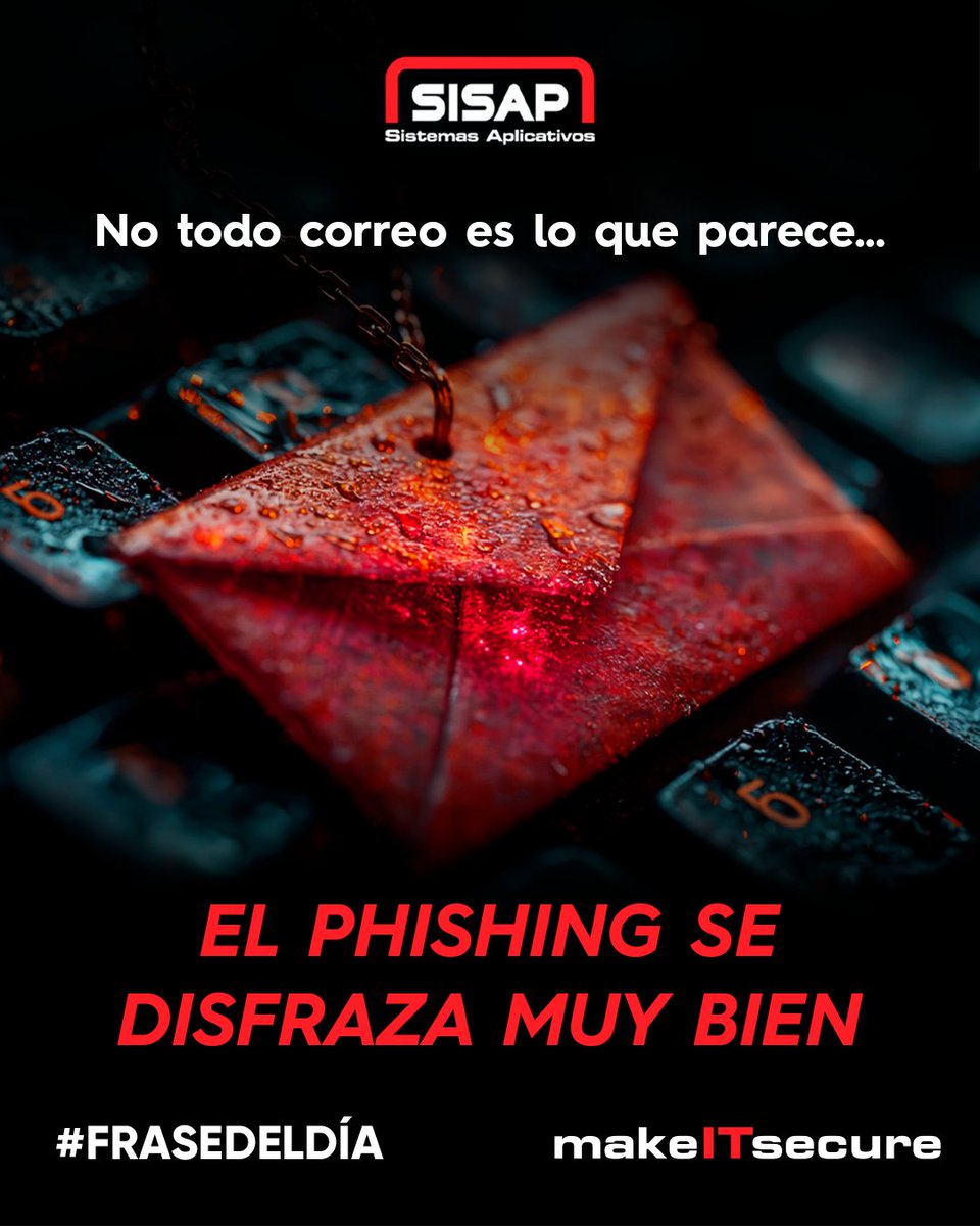 SISAP_LATAM's tweet photo. El phishing se disfraza muy bien. Un clic y podrías perderlo todo.
🔒 Fortalece tu seguridad con SISAP.
👉 https://t.co/fYLidfgtND
#MakeITSecure #Ciberseguridad #Phishing #FraudeDigital https://t.co/rVoHUkYkll