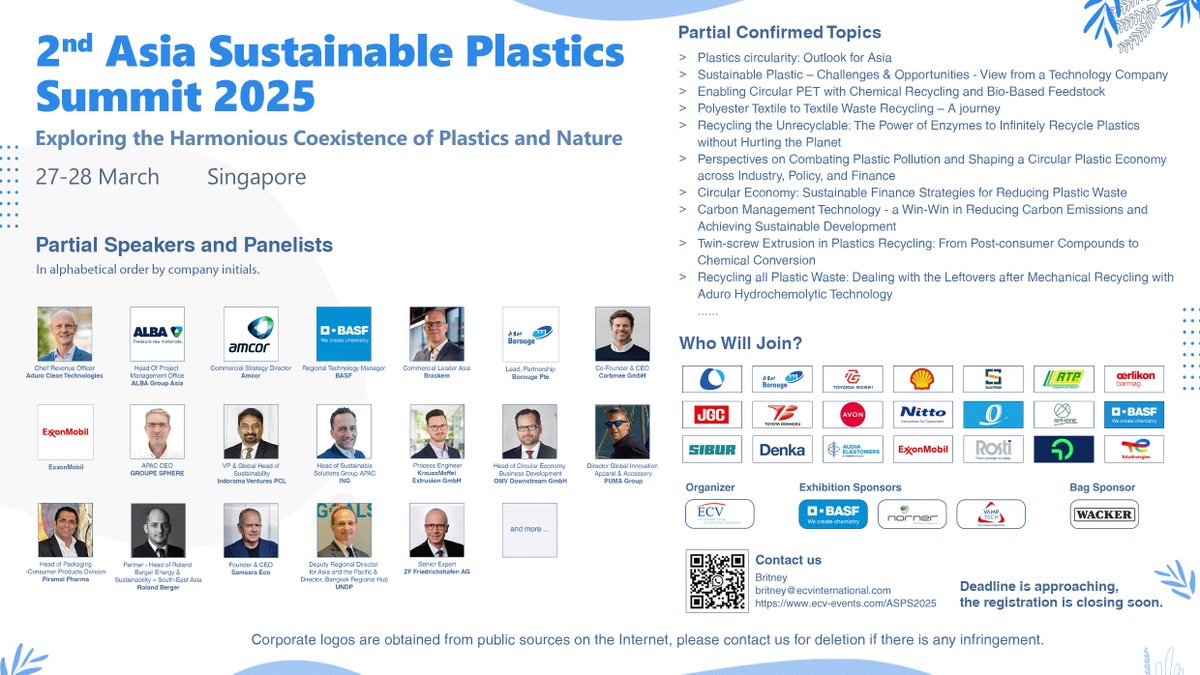 ECV_Int's tweet image. #WACKER, a global leader in the #chemicalindustry, will attend the 2nd #Asia #Sustainable #Plastics #Summit 2025 as a Bag Sponsor (Exclusive)  

Register now to meet WACKER and many other industry leaders👉 ecv-events.com/ASPS2025?cci=15