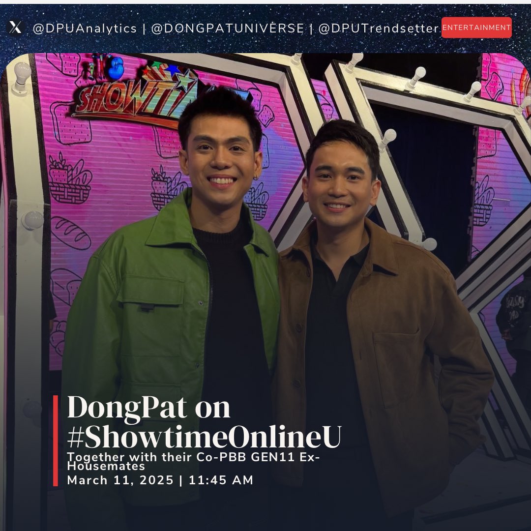 DPUAnalyticsOFC's tweet photo. What’s up Madlang Peopleeeeee!! Makikita na naman natin ulit sina @dingdongbahan @impatrickr sa #ItsShowtime #ShowtimeOnlineU mamayang 11:45 AM kasama ang kanila Co-Ex Housemates💙🩵

See you, Online mga KaStarfish!✨ 
Link here: https://t.co/nc5tkCfrtw
Subscribe here: https://t.co/JmCd3Cbmo7

#DongPat