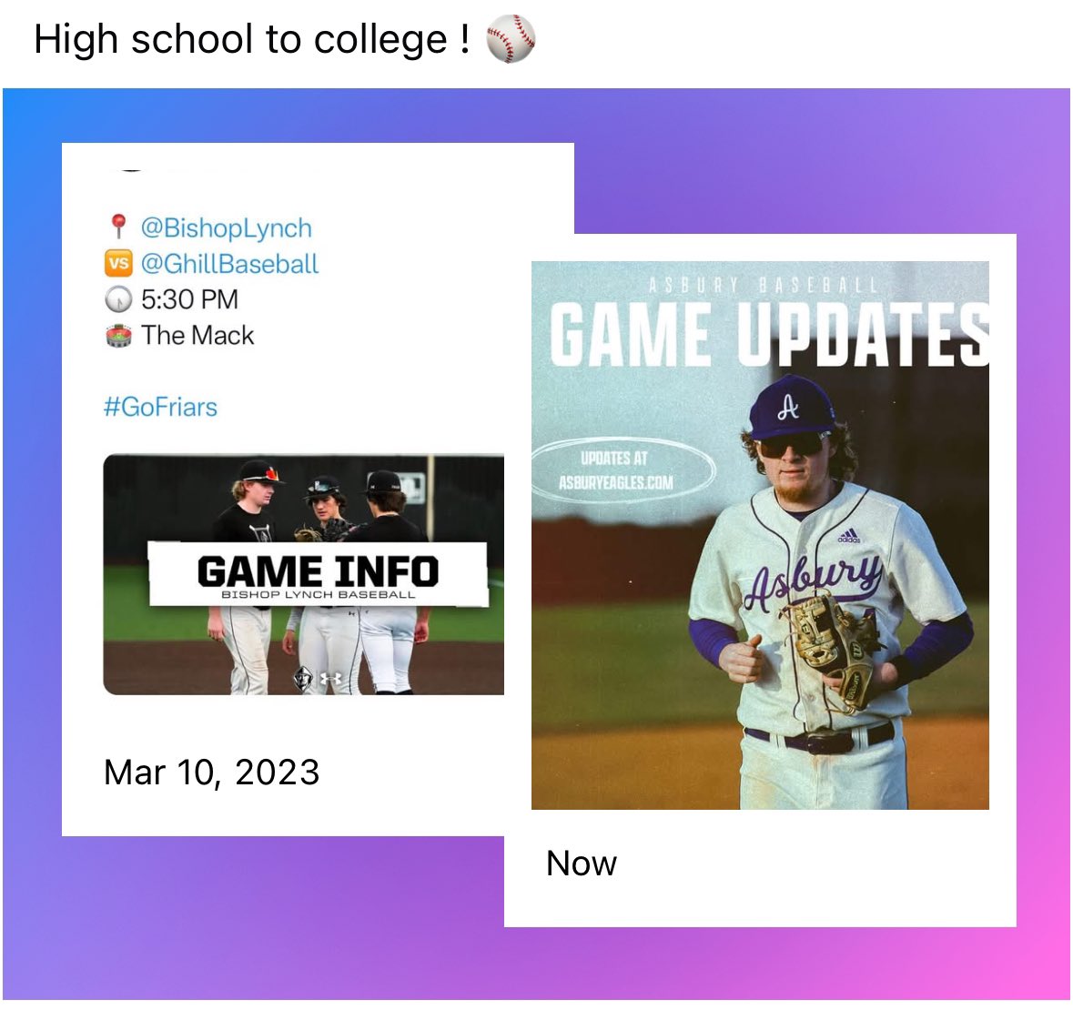 Justin_McFadden's tweet photo. Our Boy @bunfillbaseball representing us well!
#BishopLynch #CollegeAthletes https://t.co/wJQuENPAFo