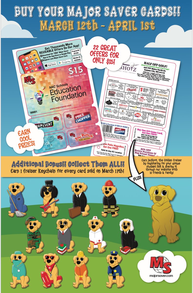 DavidsonComets's tweet photo. Support Davidson &amp; the NKC Schools Education Foundation when you purchase a $15 Major Saver Card March 12- April 1! It features 22 discounts. Buy your card from a student or at https://t.co/WytZZSzwe7. Saver envelopes will be delivered to each school and students on March 12th. https://t.co/wVRFcDzo7k