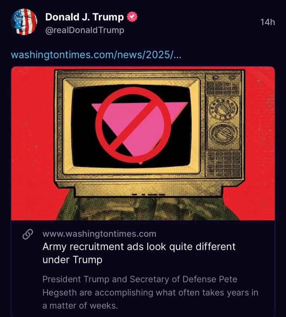 Jeopardisedacnt's tweet photo. This isn’t just a Pink Triangle, this is the symbol that Nazi’s made gay guys wear to before they were tortured and experimented on.

So Trump has gone Full Hitler and MAGA’s are eating it up. https://t.co/lCwbjIaeq3