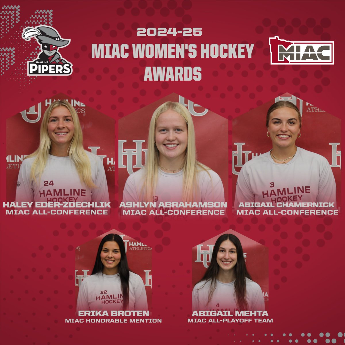 W 🏒| Pipers Well Represented on 2024-25 MIAC Women's Hockey All-Conference Team!

📰 tinyurl.com/4pvmae46
