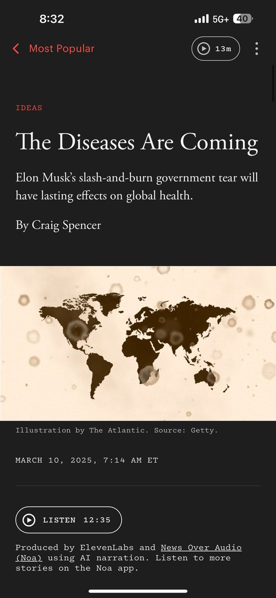 Earlier I shared an article here about how Musk is destroying our disease-detection systems.

And how we will definitely regret it.

But Musk’s own social media megaphone throttled my post.

So I’m telling you here—I’m attaching a gift link in the post below.

Share it. Read it.