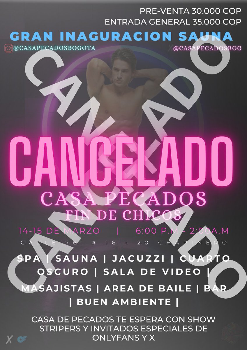 "EVENTO CANCELADO"

Pedimos disculpa a los chicos que confiaron en el evento. 

Presentamos un problema logistico por la cual se llevo a la conclusion de la cancelacion del evento.

Nos da mucha tristesa tener que cancelar la gran inaguracion del Sauna Bogota.

PROXIMAMENTE