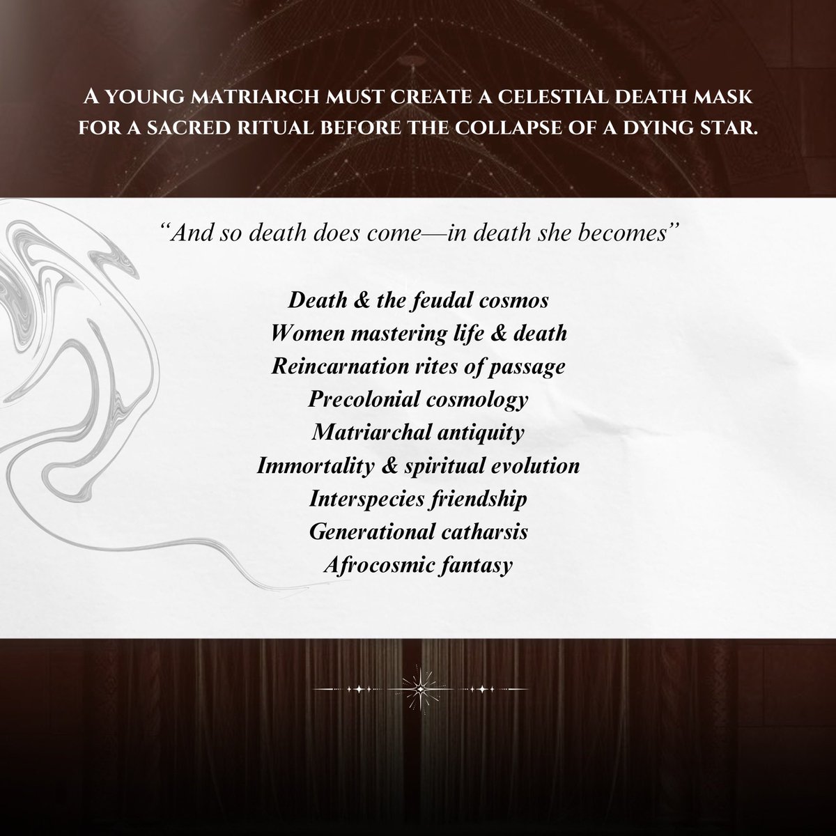 Surprise!!! My matriarchal necrocosmic short story about death masks, womanhood, and dying stars is going to be published in issue 34 of the Hugo award winning <a href="/fiyahlitmag/">FIYAH Literary Magazine</a> 

This story came to me in a dream folks, and it’s one I’m extremely proud of! Let’s GO