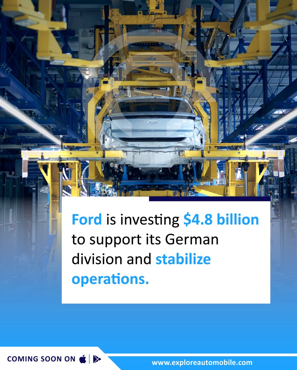 EneDrive's tweet photo. Ford is making big moves! With a massive $4.8 billion investment, the automaker is strengthening its German unit and shaping the future of mobility in Europe. 🇩🇪  
.
.
#Ford #AutoRevolution #BigInvestment #TrendingNow #ViralNews #enedrive #exploreautomobile https://t.co/Gs05BmuURK