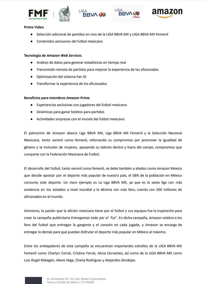 Federación Mexicana de Futbol (@fmf) on Twitter photo 📢 ¡Noticia histórica para el futbol mexicano! ⚽🇲🇽
La FMF y <a href="/amazonmex/">Amazon México</a> se unen en una alianza histórica por <a href="/miseleccionmx/">Selección Nacional</a>, <a href="/Miseleccionfem/">Selección Nacional de México Femenil</a>
la <a href="/LigaBBVAMX/">Liga BBVA MX</a> y la <a href="/LigaBBVAFemenil/">LigaBBVAFemenil</a>.💚🤍❤️
Porque en México, el futbol se vive con todo y está listo para entregarlo todo por el 📢 ¡Noticia histórica para el futbol mexicano! ⚽🇲🇽
La FMF y <a href="/amazonmex/">Amazon México</a> se unen en una alianza histórica por <a href="/miseleccionmx/">Selección Nacional</a>, <a href="/Miseleccionfem/">Selección Nacional de México Femenil</a>
la <a href="/LigaBBVAMX/">Liga BBVA MX</a> y la <a href="/LigaBBVAFemenil/">LigaBBVAFemenil</a>.💚🤍❤️
Porque en México, el futbol se vive con todo y está listo para entregarlo todo por el