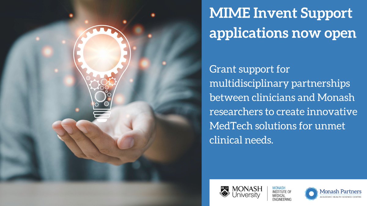 Monash Partners (@monashpartners) on Twitter photo MIME Invent Support applications now open for multidisciplinary partnerships between clinicians and <a href="/MonashUni/">Monash University</a> researchers to create innovative MedTech solutions to unmet clinical needs. Apply: bit.ly/41lULk5. Close date Mon 4 August.
#connectingforbetterhealth MIME Invent Support applications now open for multidisciplinary partnerships between clinicians and <a href="/MonashUni/">Monash University</a> researchers to create innovative MedTech solutions to unmet clinical needs. Apply: bit.ly/41lULk5. Close date Mon 4 August.
#connectingforbetterhealth