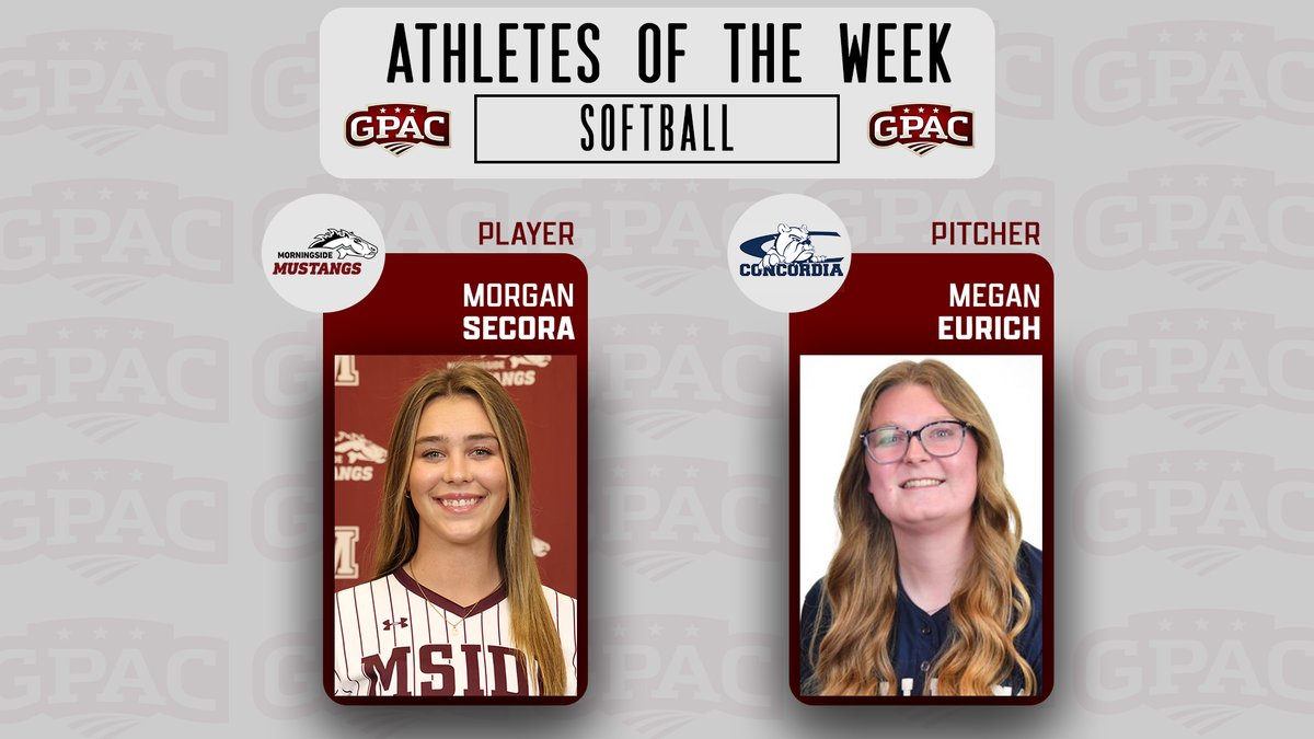 SOFTBALL: Week 5 Honors - (Player) Morgan Sacora of <a href="/MsideMustangs/">Morningside Mustangs 🐴</a> and (Pitcher) Megan Eurich of <a href="/cunebulldogs/">Concordia Bulldogs</a>.

Complete Release:
tinyurl.com/gpacsb05