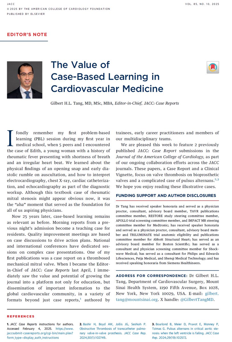 Dr. Gilbert Tang (@gilberttangmd) on Twitter photo #JACCCaseReports is coming to the printed version of #JACC! <a href="/JACCJournals/">JACC Journals</a>. Top published cases will be selected to be show cased in #JACC. You'll find my Editor's Page here explaining why we think it'll be of value to our readers.
jacc.org/doi/10.1016/j.…
<a href="/MinnowWalsh/">Minnow Walsh, MD, MACC</a> #JACCCaseReports is coming to the printed version of #JACC! <a href="/JACCJournals/">JACC Journals</a>. Top published cases will be selected to be show cased in #JACC. You'll find my Editor's Page here explaining why we think it'll be of value to our readers.
jacc.org/doi/10.1016/j.…
<a href="/MinnowWalsh/">Minnow Walsh, MD, MACC</a>