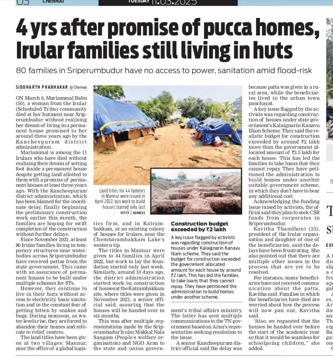 SreeSuryamohan's tweet photo. Thanks to @Sidprabhakar7 Anna for voicing out the struggle of #Sriperumbudur #Irulas for Houses!
@CMOTamilnadu @mkstalin @KanchiCollector @Office_of_Udhay @Udhaystalin @MMathiventhan @SPK_TNCC @TRBRajaa @ntridelhi @TribalAffairsIn @ncsthq @TThenarasu @thamoanbarasan @tahdco https://t.co/gKNHSGJh1e
