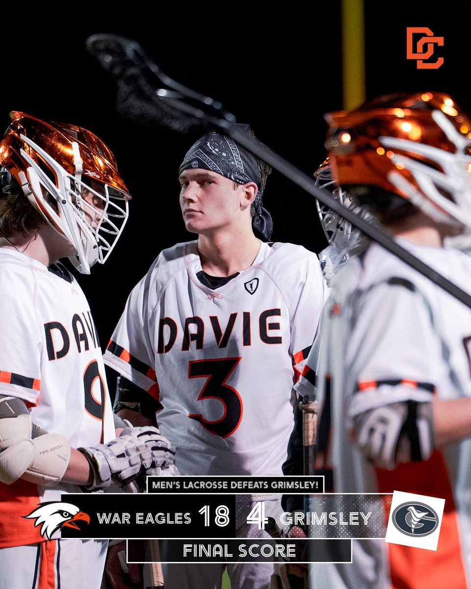 NestCenter (@dchsnestcenter) on Twitter photo Men’s Lacrosse defeats Grimsley 18-4, way to go War Eagles!
<a href="/DavieAthletics/">Davie Athletics</a> <a href="/daviecountyhs/">Davie County High</a> Men’s Lacrosse defeats Grimsley 18-4, way to go War Eagles!
<a href="/DavieAthletics/">Davie Athletics</a> <a href="/daviecountyhs/">Davie County High</a>