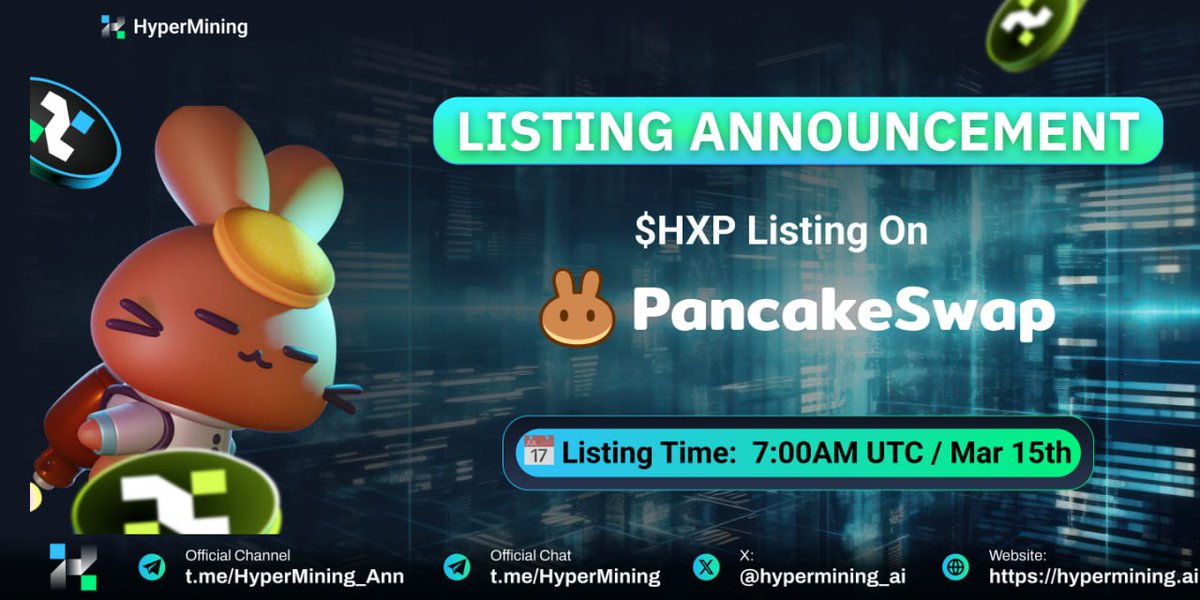 hypermining_ai's tweet image. 📢 IMPORTANT ANNOUNCEMENT: HXP (HyperX Token) OFFICIALLY LISTING ON PANCAKESWAP!  🐰🐰🐰

We are excited to announce that $HXP (HyperX Token) will be officially listed on PanCakeSwap on March 15th!  

🔥 This marks a significant milestone in HXP’s growth, providing greater…