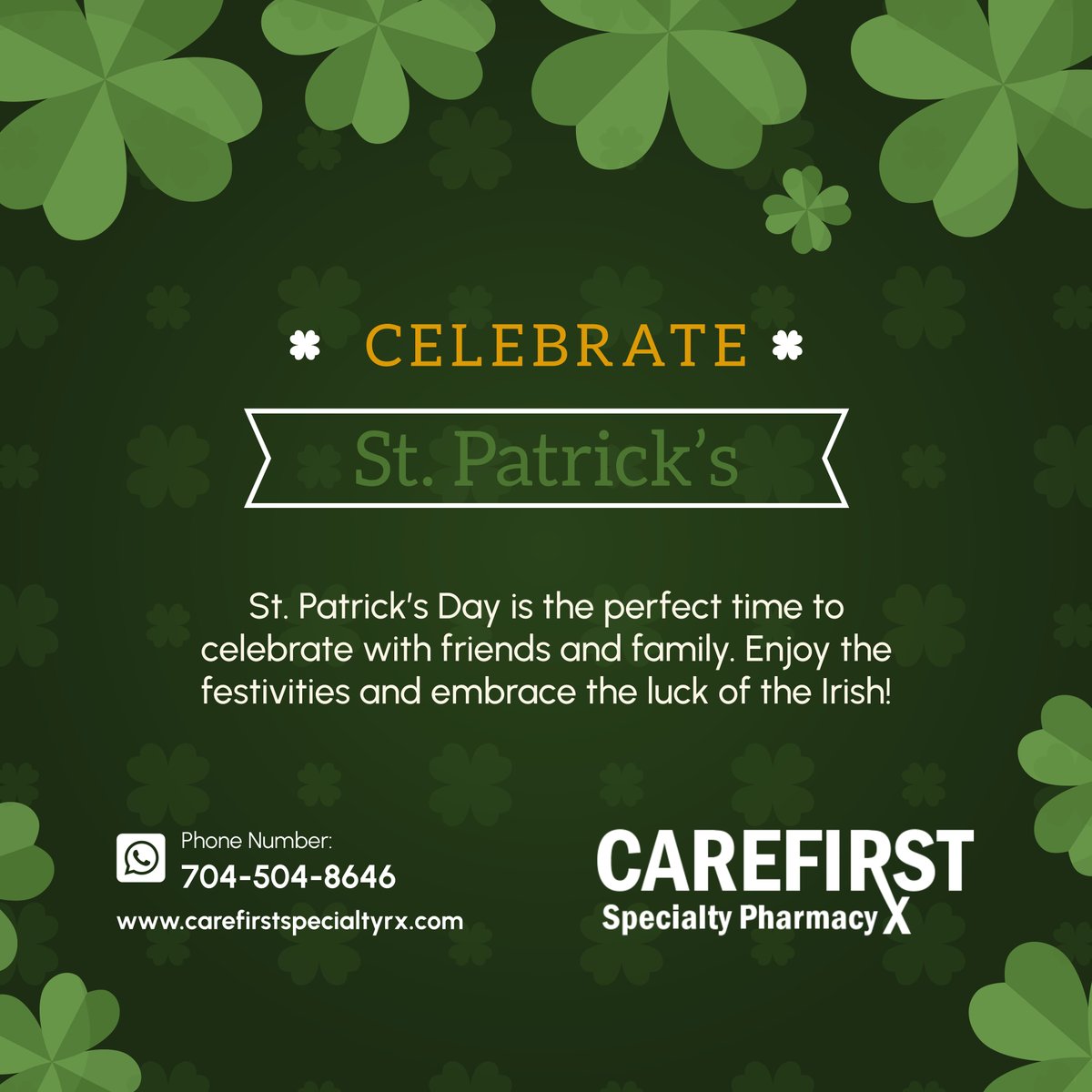 CareFirstRx's tweet photo. Happy St. Patrick's Day! Wishing you joy and good fortune today and always. 

#StPatricksDay #LuckyIrish #CelebrateGreen #HappyCelebration #GoodFortune https://t.co/hV0ypysQSR