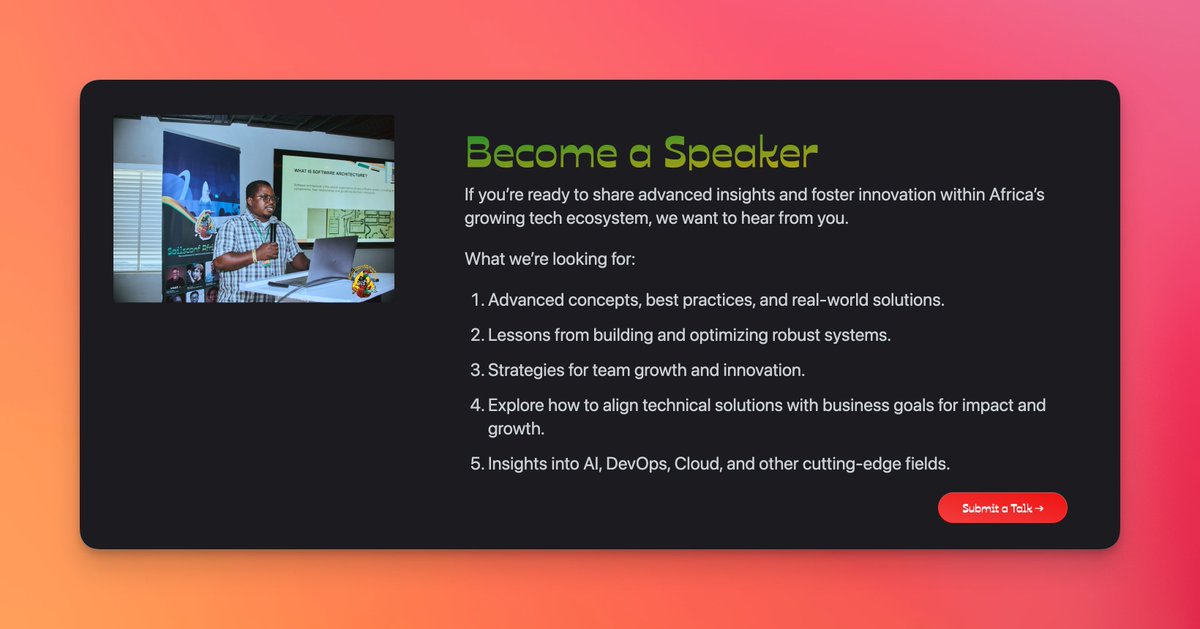 Dominus_Kelvin's tweet image. What we are looking at for a talk at #SailsconfAF2025
Note: No inspirational/motivational talks. Strictly technical
Submit a proposal: dub.sh/sailsconf-af-c…