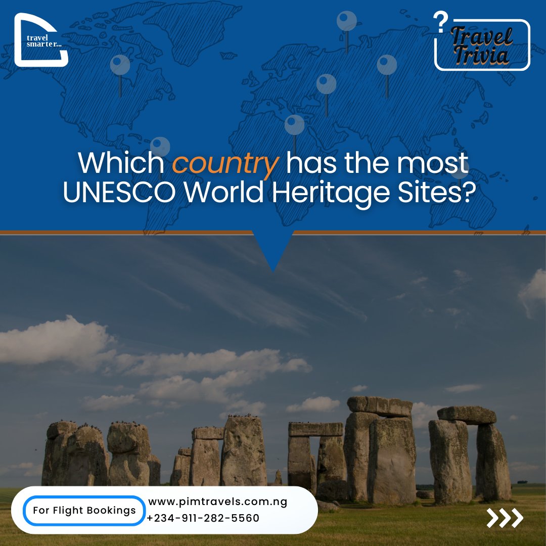 TravelsPim84215's tweet image. Which country has the most UNESCO World Heritage Sites? 🌍🏛️
A. Italy 🇮🇹 B. China 🇨🇳 C. France 🇫🇷

#TravelTrivia #pimtravels #TestYourKnowledge #travel #traveldeals #traveladvisor #italy #italygram #dolomite #dolomites I Doggy I Paul Pogba I Olubunmi Tunji-Ojo