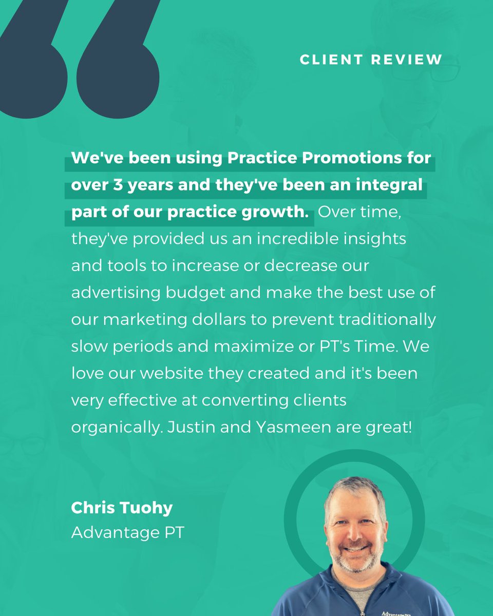 PracticePromos's tweet image. Feeling overwhelmed by patient volume and hiring? The top 10% of PT owners know the secret—delegate your marketing to the pros at Practice Promotions! 

💪 We&apos;ll help you #Market2Grow!

#PhysicalTherapy #GrowYourPractice #HappyClients