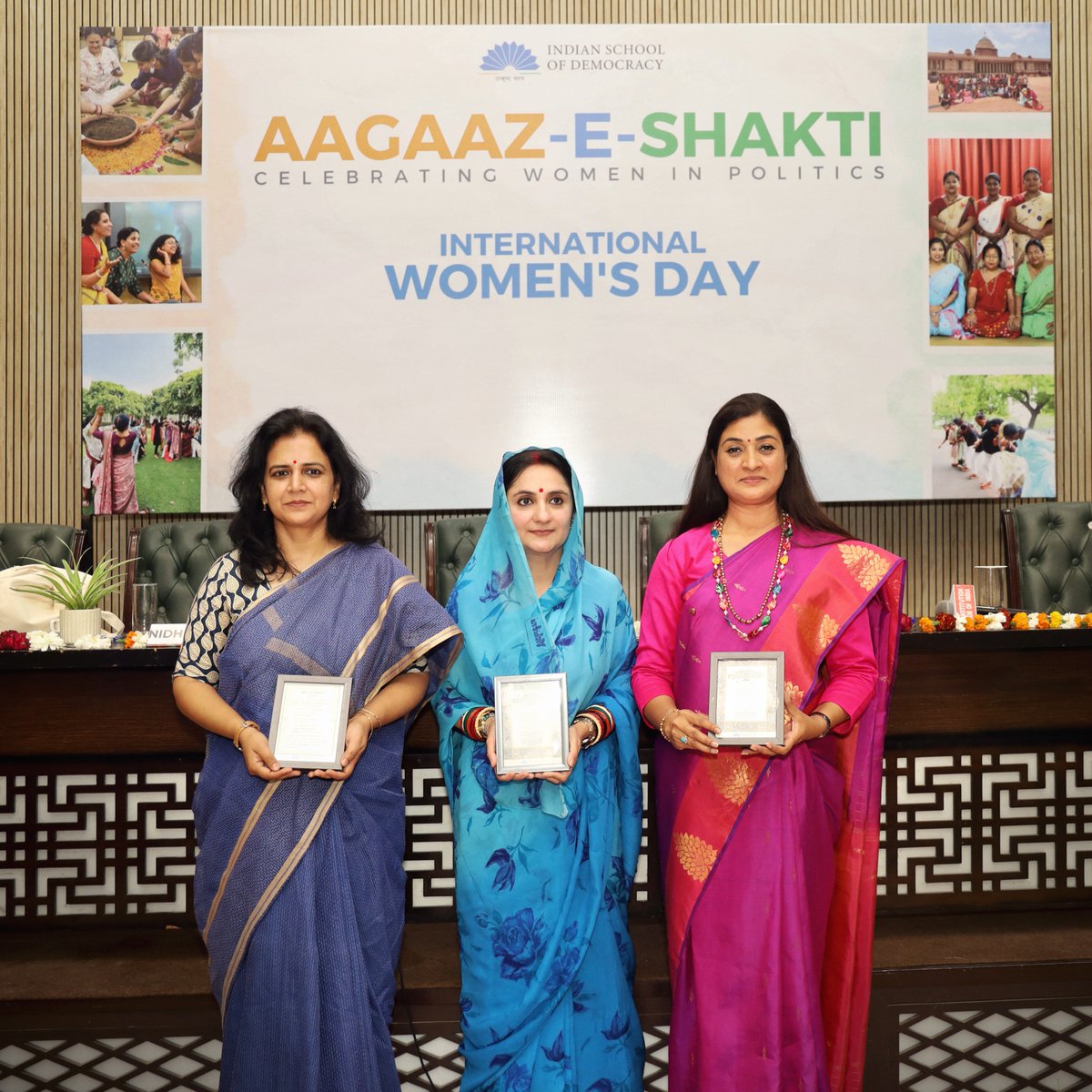 isd2047's tweet image. At Aagaaz-e-Shakti, panelists @malvikadevibjp, @DrFauziaKhanNCP, @LambaAlka, and @nidhi_sharma shared their journeys on women in politics, addressing challenges and biases. The event launched the She Represents program for 2025, empowering women in politics. #SheRepresents #IWD
