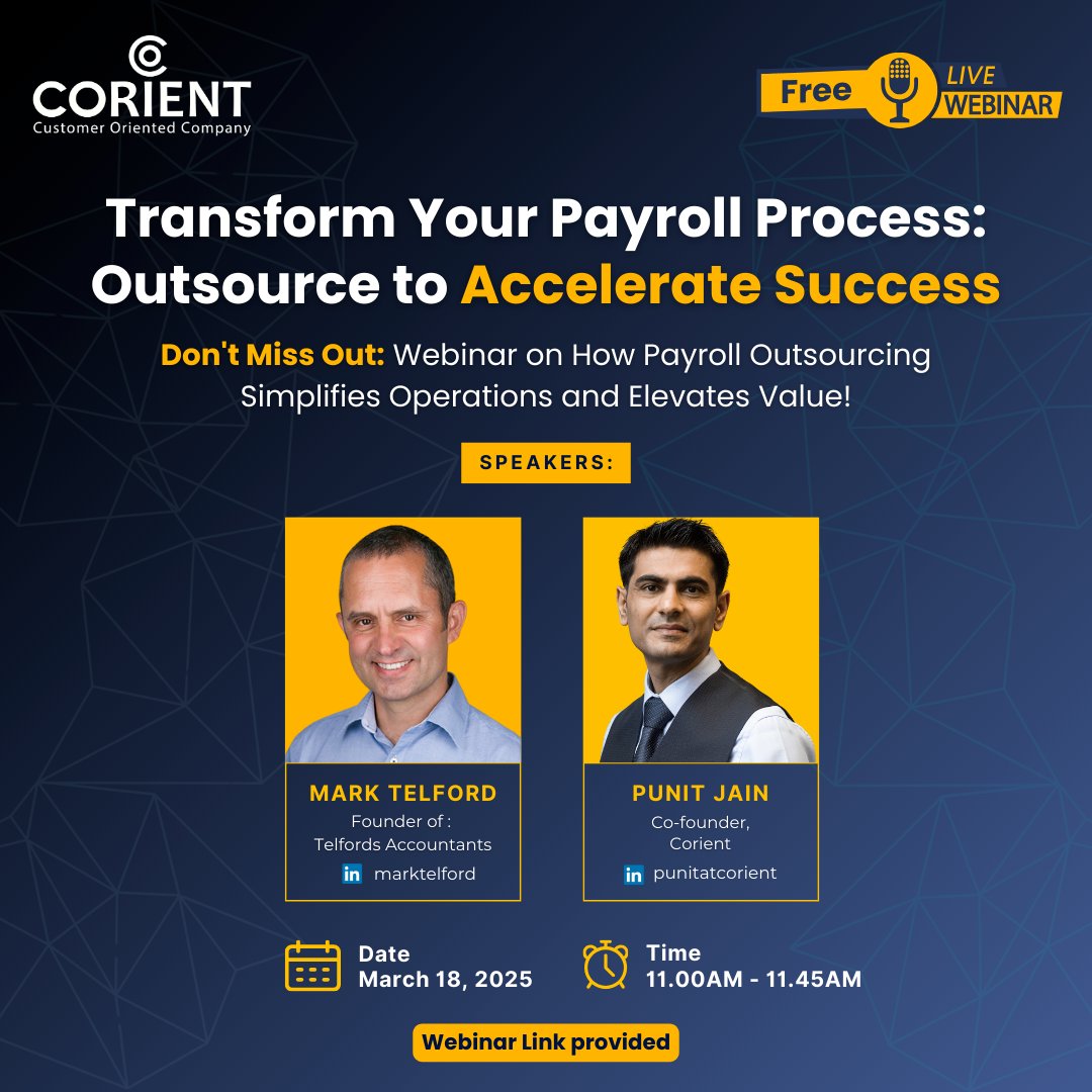 Corientbs's tweet photo. Join us for an exclusive webinar where industry experts Mark Telford &amp; Punit Jain reveal how payroll outsourcing can simplify operations and add real value to your business.

📅 Date: March 18, 2025
⏰ Time: 11:00 AM - 11:45 AM
🔗 Webinar link: https://t.co/syXHGdnSOT

#corientbs https://t.co/Zk1VwMz8U3