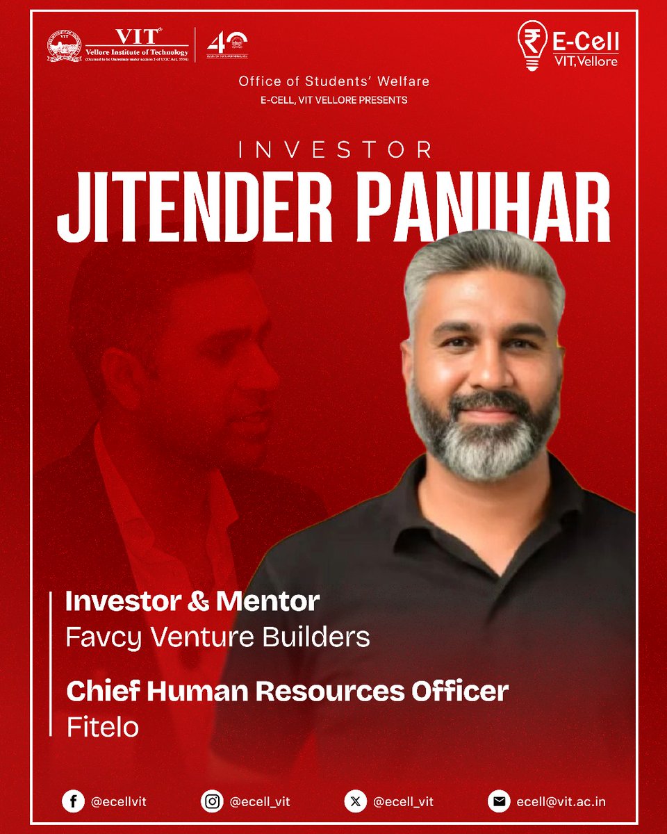 ecell_vit's tweet photo. The mastermind behind 4+ Shark Tank investments!

Mr. Jitender Panihar, HR leader, startup advisor, and ex-HR Head at HealthKart, mentored innovators as judge at Pioneira.

Mentor at Favcy Venture Builders, he brought invaluable insights to #ESummit25.
#WeBreedBusiness #ECellVIT https://t.co/NB9MJuocpi