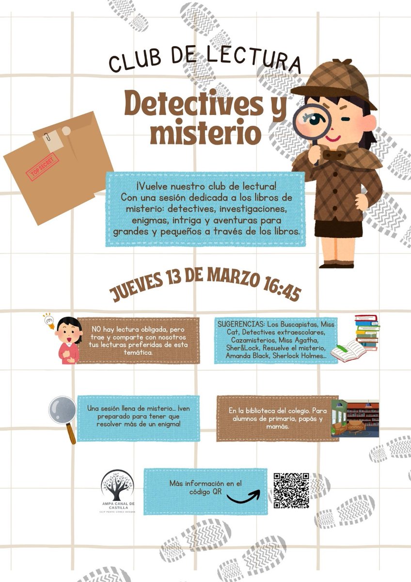 AMPA Canal de Castilla. CEIP PEDRO GÓMEZ BOSQUE (@ampacanal) on Twitter photo 🔎📚 ¡Vuelve el Club de Lectura! 📚🔎
🗓 Jueves 13 de marzo - 16:45
📍 Biblioteca del cole
🕵️♂️ Trae tu libro favorito y prepárate para resolver un enigma.
¡Para alumnos de primaria, mamás y papás! #ClubDeLectura #Misterio <a href="/CEIPPedroGomezB/">CEIP PEDRO GÓMEZ BOSQUE (Valladolid)</a> 🔎📚 ¡Vuelve el Club de Lectura! 📚🔎
🗓 Jueves 13 de marzo - 16:45
📍 Biblioteca del cole
🕵️♂️ Trae tu libro favorito y prepárate para resolver un enigma.
¡Para alumnos de primaria, mamás y papás! #ClubDeLectura #Misterio <a href="/CEIPPedroGomezB/">CEIP PEDRO GÓMEZ BOSQUE (Valladolid)</a>