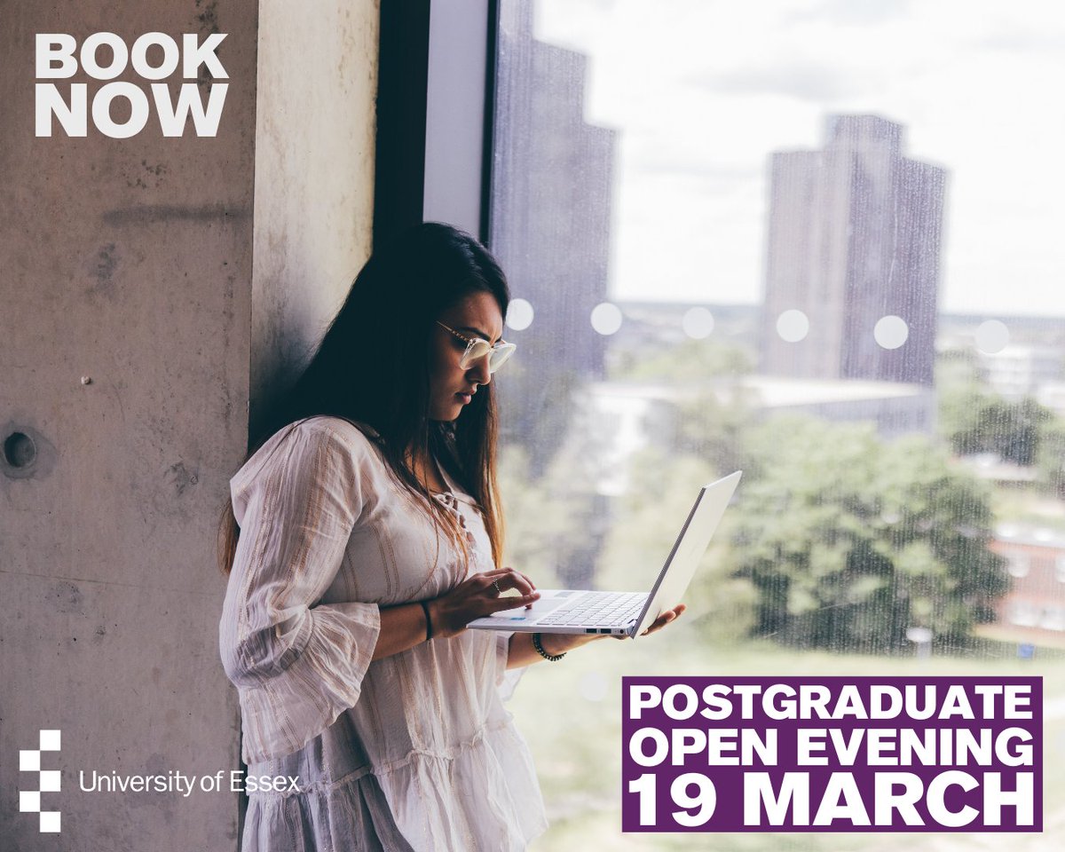 Our Postgraduate Open Evening is on 19 March. 

It's an opportunity to get your questions answered about Postgraduate study at Essex, with talks, tours, networking and the chance to see the place you might call home. 

essex.ac.uk/events/2025/03…