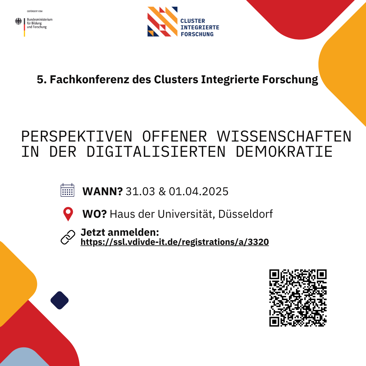 IF_Forschung's tweet photo. 📢Jetzt noch anmelden zur 5. Fachkonferenz des Clusters "Integrierte Forschung" am 31.03. &amp; 01.04.2025 in Düsseldorf! Wir freuen uns auf den Austausch über aktuelle Entwicklungen, Potentiale und Herausforderungen offener Wissenschaft! Anmeldung unter: https://t.co/NqfMpIhktg https://t.co/XqgSDJgPgu