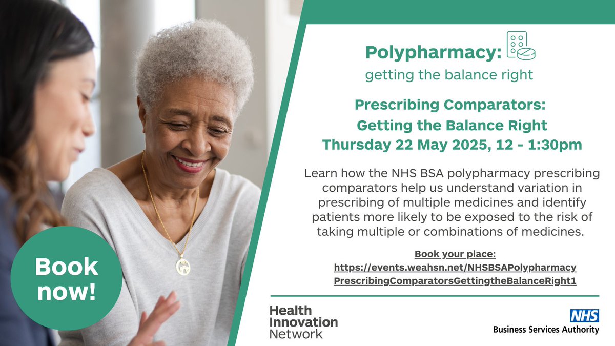 Amy Semple (@amysemple76) on Twitter photo Calling GPs and Pharmacists keen to address problematic polypharmacy in their patients? Join our webinar to understand how
<a href="/NHSBSA_ePACT2/">NHSBSA ePACT2</a>
data helps identify patients at potential risk of harm from multiple or combinations of medicines. Register events.weahsn.net/NHSBSAPolyphar… Calling GPs and Pharmacists keen to address problematic polypharmacy in their patients? Join our webinar to understand how
<a href="/NHSBSA_ePACT2/">NHSBSA ePACT2</a>
data helps identify patients at potential risk of harm from multiple or combinations of medicines. Register events.weahsn.net/NHSBSAPolyphar…