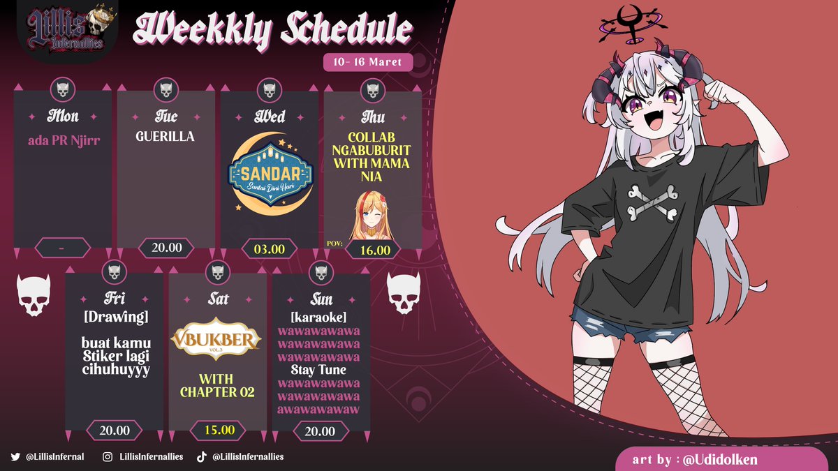 LillisInfernal's tweet photo. AWAWAWA YAHAHA 😜😜❤️‍🔥
Hashtag ❤️‍🔥
• General : #LillisInfernallies
• Live : #Infernalive
• Art : #LillisGeulis
• Meme : #Lilliseuri
• Clip : #LillisJepret
• Fanname : #BarudakHell https://t.co/CMmL3UspRh