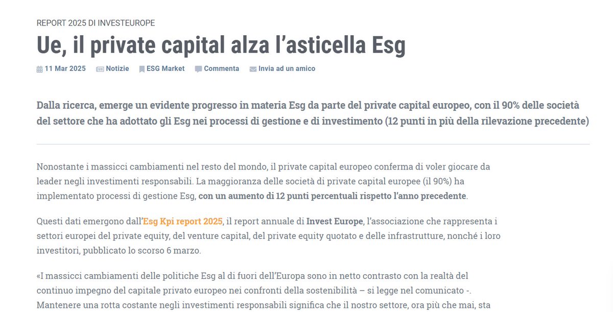 ETicaNews (@eticanews) on Twitter photo 📌 #Ue, il #privatecapital alza l’asticella #Esg
📰 Report 2025 di <a href="/InvestEuropeEU/">Invest Europe</a>
➡️ Leggi l'articolo sul nostro sito: eticanews.it/ue-il-private-…
#privatemarkets #privateESG #sostenibilità #finanzaESG #finanzasostenibile 📌 #Ue, il #privatecapital alza l’asticella #Esg
📰 Report 2025 di <a href="/InvestEuropeEU/">Invest Europe</a>
➡️ Leggi l'articolo sul nostro sito: eticanews.it/ue-il-private-…
#privatemarkets #privateESG #sostenibilità #finanzaESG #finanzasostenibile