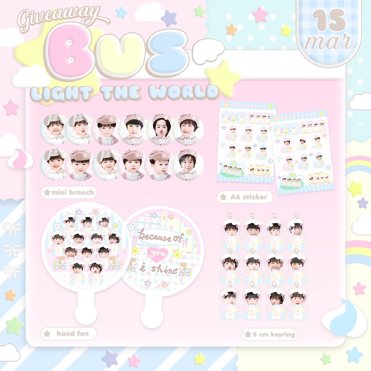 bbymeowclub's tweet photo. 👼🏻🥛  𝒫𝑙𝑠 kindly rt

𓂃  🧁 giveaway for
                #BUS_LIGHTTHEWORLD ɞ
                       
(  2 special sets = random from rt 🍨)

☆ mini brooch 1 ea ( random )
☆ 5 cm. keyring 1 ea ( random )
☆ a6 sticker 1 ea ( random )
☆ hand fan

ᨳ 𓂃  ♡ location : impact arena
date : 15 mar 2025 — time : tba 
ᨳ 𓂃  ♡ retweet and show this tweet 

— รอบออนไลน์จะมีแค่ที่สุ่มจากรีทวิต จำนวน 2 sets นะคะ ได้ collect book กับ card holder ด้วยค่ะ 
( หน้างานจะไม่ได้ special นะคะ 🤍 )

 𓈒 𓈒 𓈒  exchange dm 👼🏻🩰🐇 ♡ྀི