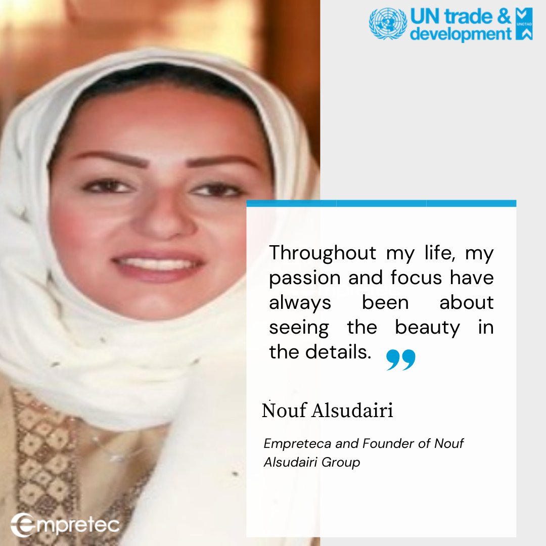 🌟 Next in our #IWD2025 series: Nouf Alsudairi! 🌟

A member of <a href="/Empretec_Saudi/">امبريتك السعودية</a>, Nouf is the founder of Nouf Alsudairi Group, blending tradition &amp; modernity in Saudi fashion.🇸🇦
She’s also empowering women by creating jobs in design, tailoring &amp; marketing.
