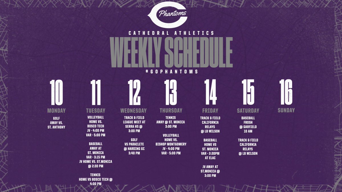 Phantoms Athletic Schedule for the week of March 10 - 16 📆 #GoPhantoms