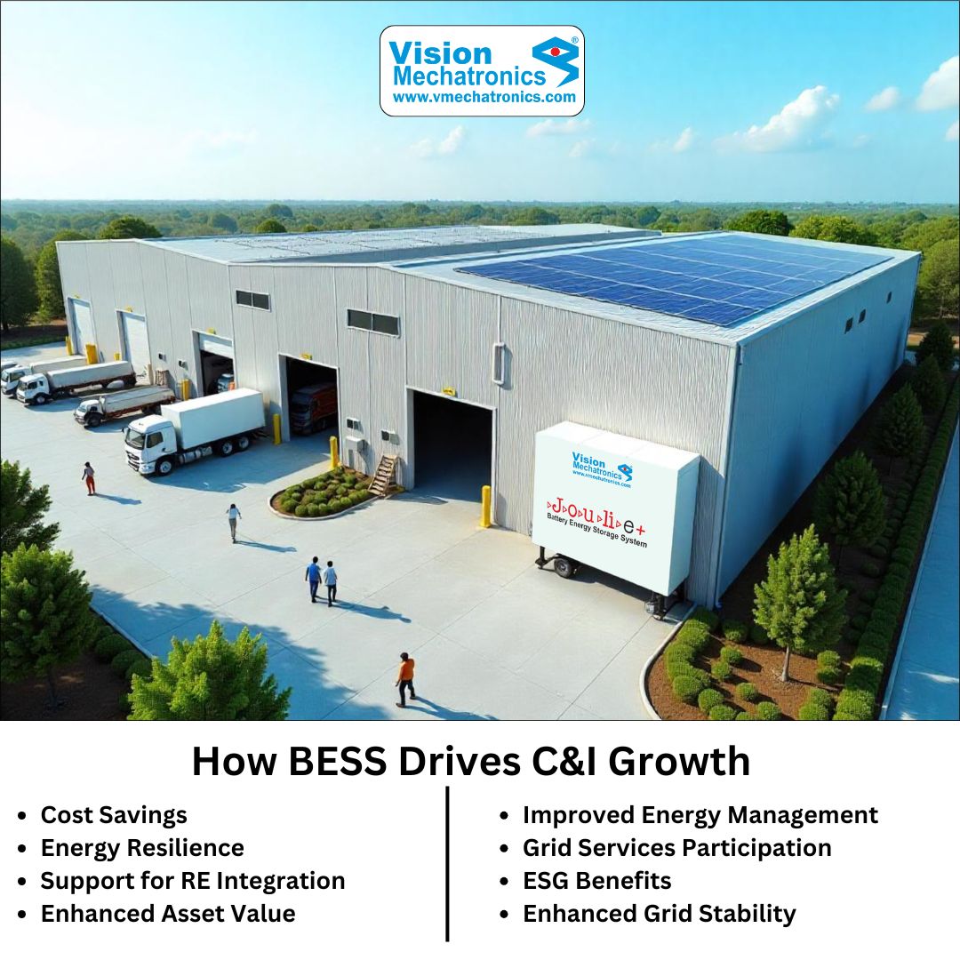 VisionMechX's tweet image. Empower C&amp;amp;I sectors with Vision Mechatronics&apos; BESS. Our systems optimize energy use, provide backup power during outages, and support sustainable operations. Enhance efficiency, reduce costs, and ensure grid stability. #VisionMechatronics #CommercialSolutions #SustainableBusiness