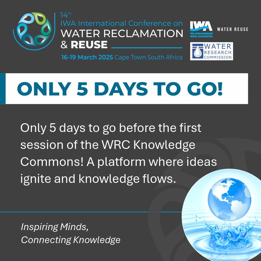 WaterResearchSA's tweet image. The countdown has begun! Be a part of our #KnowledgeCommons Sessions. Learn more iwareuse2025.com