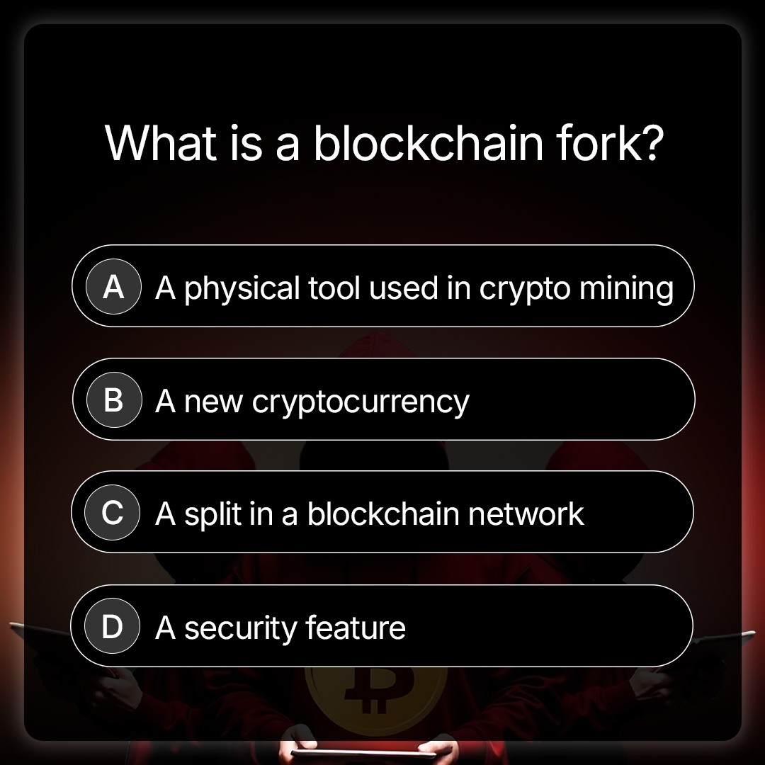 bizbit_quizshow's tweet image. ⚡ Crypto Quiz Time! 🧠💡

What is a Blockchain Fork? 🍴🔗

Think you know the answer? Drop it in the comments! 👇🎯

#BizBit #BlockchainQuiz #CryptoTrivia #BlockchainFork #CryptoEducation #Web3 #GameShow