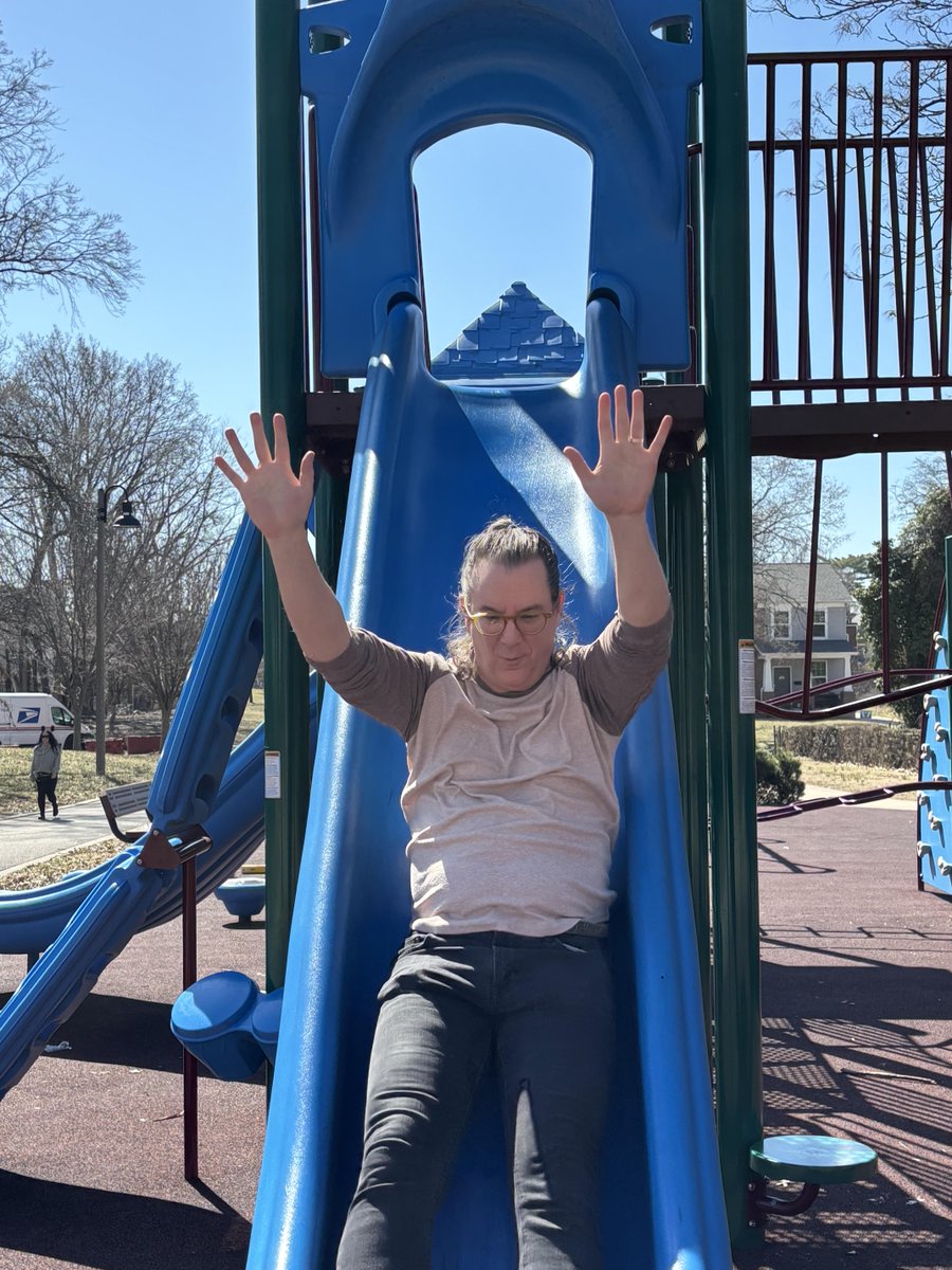 Take a break from your screen and explore your neighborhood - who knows what you'll find! We did today and found a wonderful walking path complete with a playground. Now if only we could act our age! #StLouisPublicLibrary #GreatRiversGreenway #GreatRiversSTL