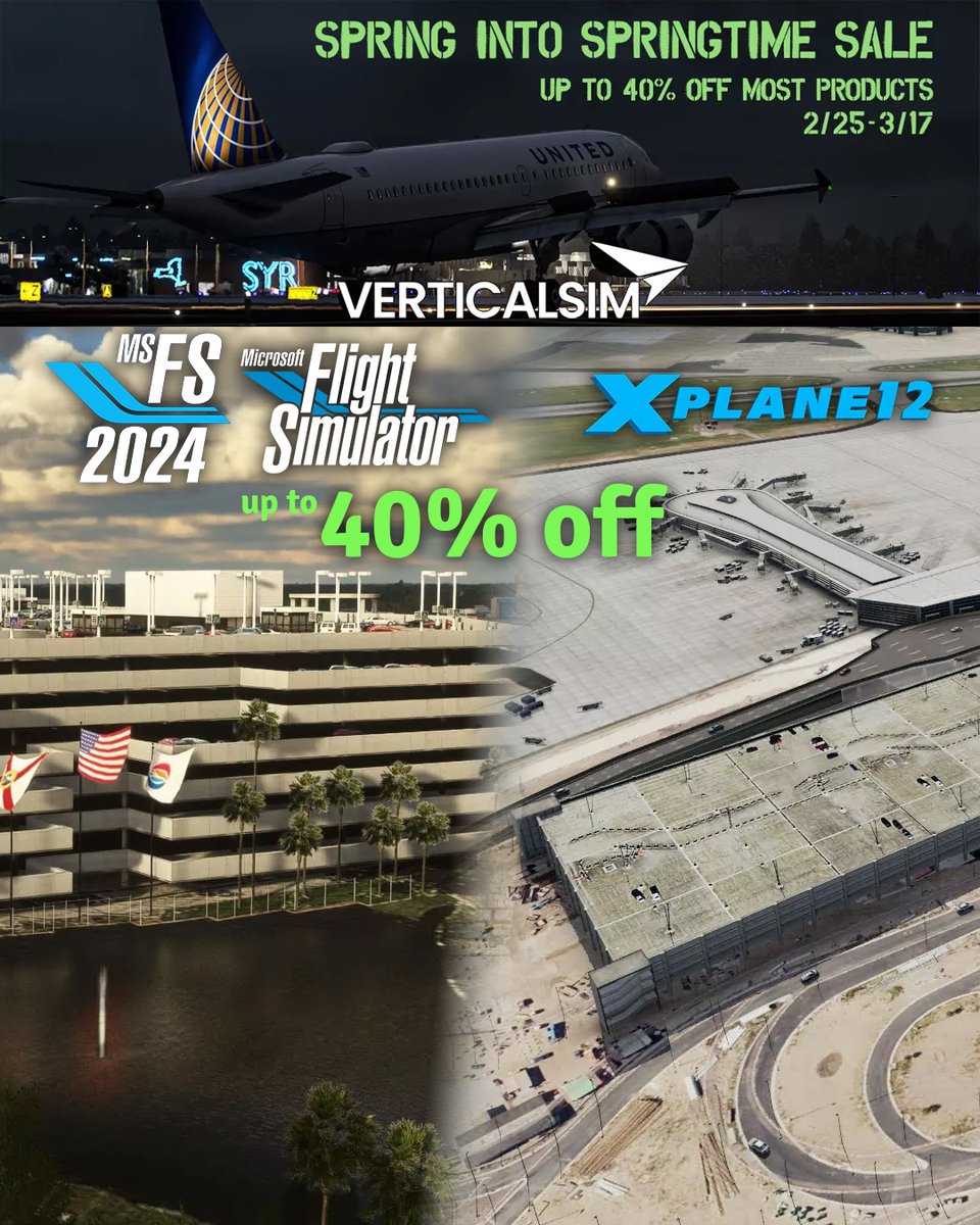 simflight's tweet image. Verticalsim 40% OFF at #SIMMARKET on a selection of airports for MSFS24/20 and XP12/11👇
secure.simmarket.com/promotions.php…

Many US airports are on sale including Tampa KTPA, Huntington KHTS, New Orleans KMSY, Ontario KONT, Syracuse KSYR and more.

#Verticalsim #MSFS2024 #MSFS2020 #Xplane