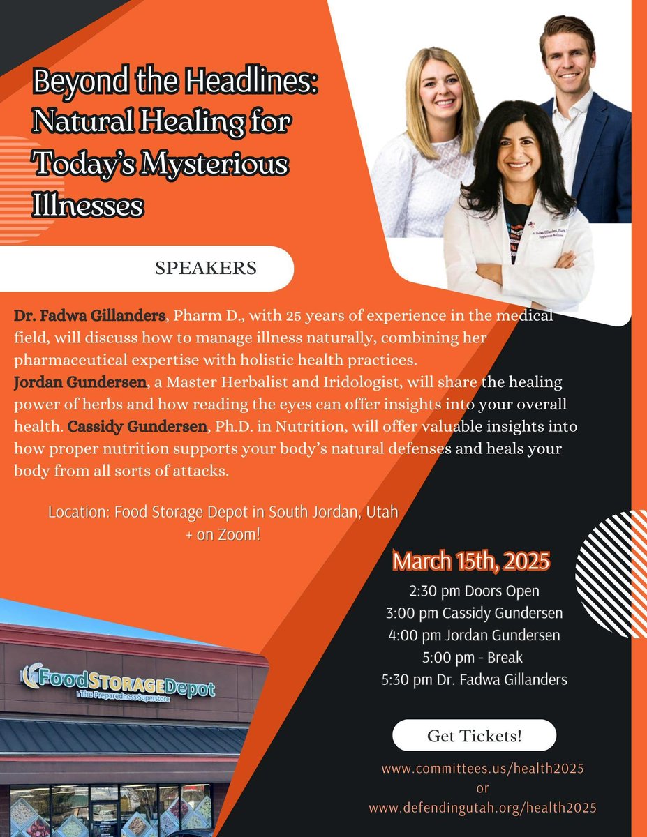 DefendingUtah's tweet image. As guardians of freedom we must continually emphasize how much of that freedom is connected to sovereignty over our own health.
Join us March 15th, 2025
DefendingUtah.org/Health2025 
#utah #healthfreedom #utahhealthfreedom @UTHealthFreedom 
@CoalitionUtah @WeARETheUT @ChelcieHope…