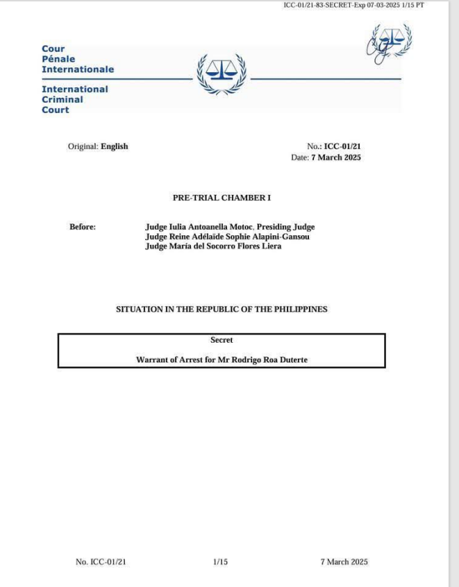 SITREPph's tweet photo. ICC WARRANT ISSUED FOR DUTERTE 

A warrant of arrest for former President Rodrigo Duterte has surfaced, reportedly issued by the International Criminal Court (ICC). Stay tuned for updates.

Click this link for the file.
https://t.co/BAv5Jla08U

#SITREPPh #Duterte #ICC #WarOnDrugs #Philippines