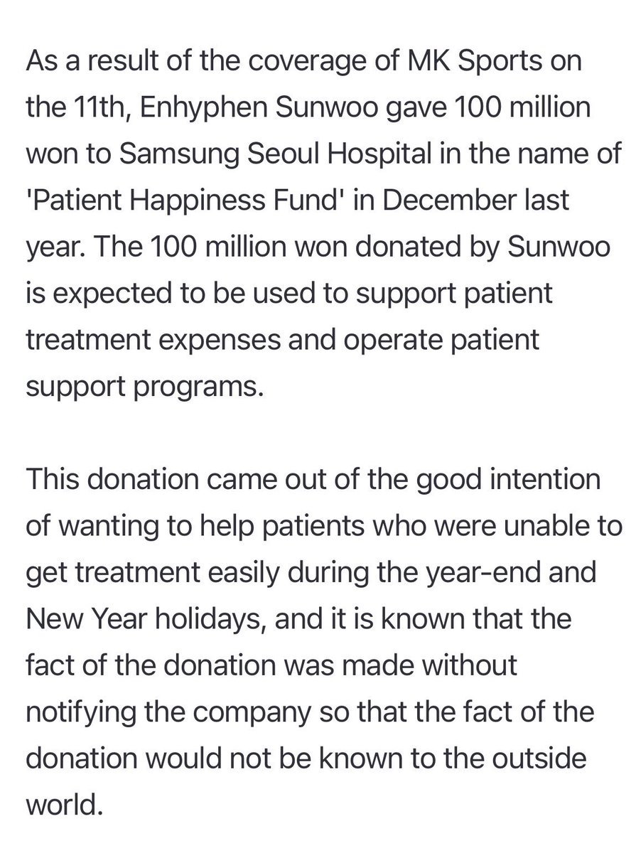 snflowie_'s tweet photo. "This donation was made at the end of the year, reflecting Sunoo’s heartfelt desire to help patients who struggle to receive medical treatment due to financial difficulties. It was also revealed that he made the donation without informing his agency, ensuring that the act remained unknown to the public." 😭

I'M SO PROUD OF YOU #SUNOO #선우