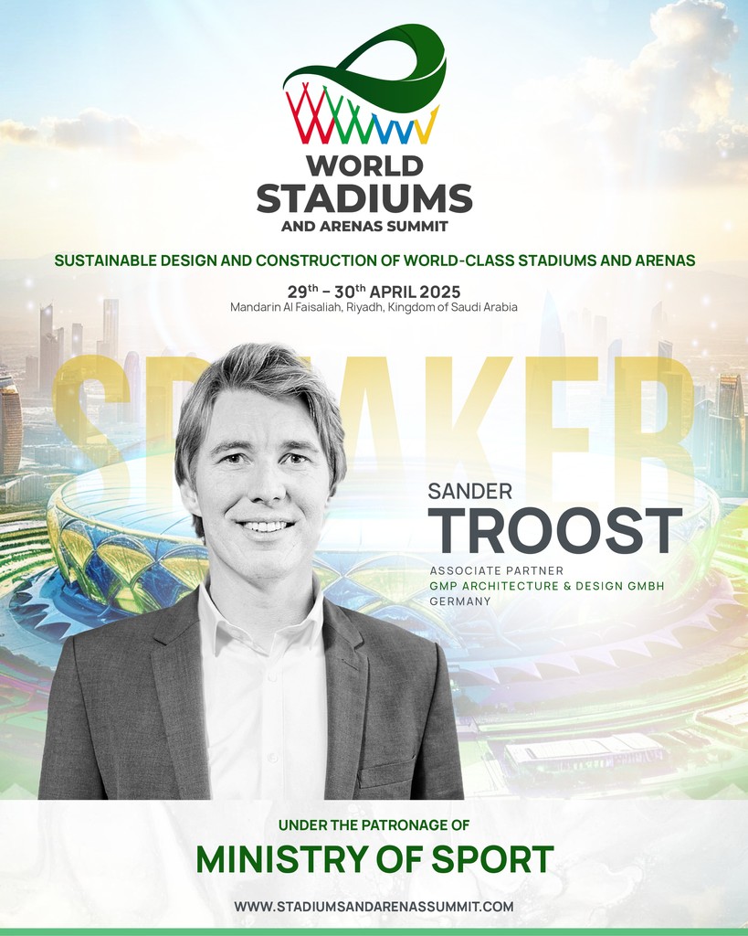 wsasummit's tweet image. We are excited to welcome Sander Troost, Associate Partner at GMP, as a key speaker at the World Stadiums and Arenas Summit 2025! 

📅 29-30 April 2025 | 📍 Riyadh, Saudi Arabia

#WSAS #StadiumDevelopment #SportsArchitecture #worldstadiumandarenasummit