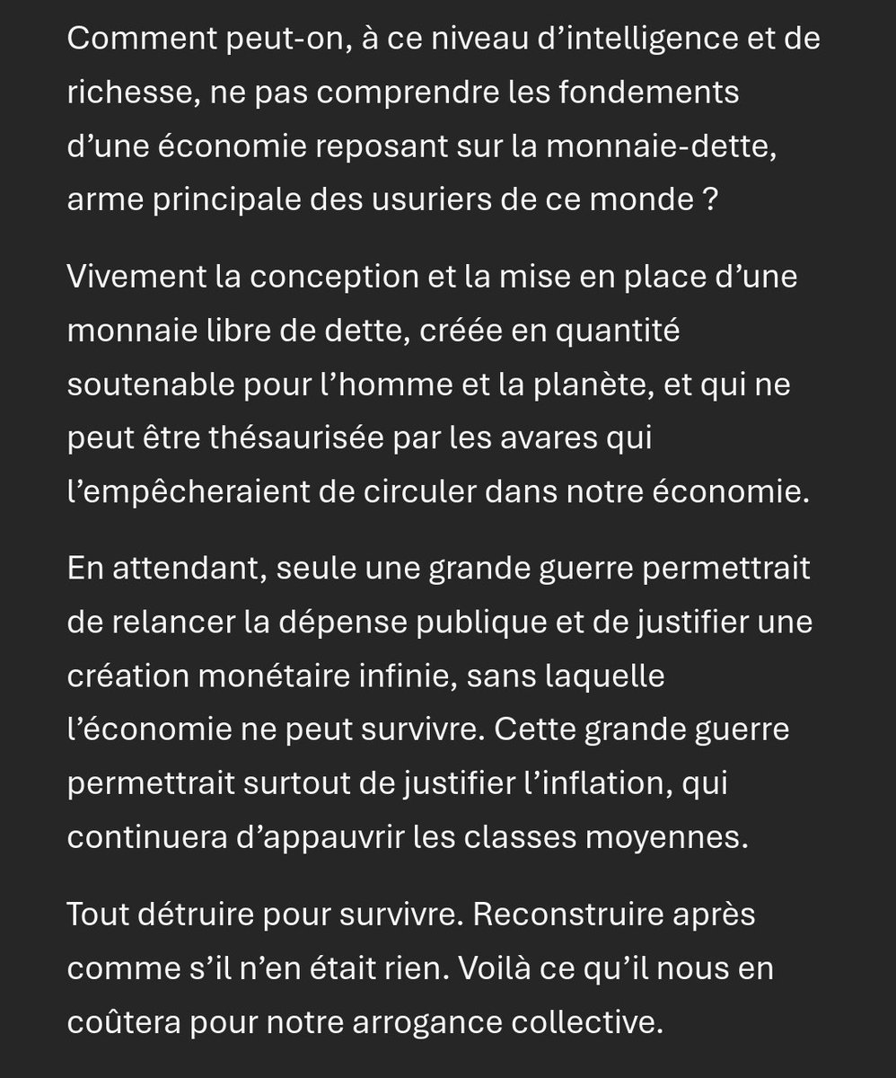 AniceLajnef's tweet photo. En voulant éviter l’inflation par une réduction drastique des dépenses publiques, Elon risque de précipiter l’économie dans une récession profonde.

À moins qu’une grande guerre ne vienne opportunément relancer la dette publique… et préserver sa fortune. https://t.co/xsphFdhPTz