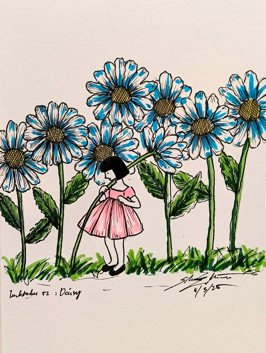 shawnellian's tweet image. Inktober 52/10: Daisy
Sorry I haven&apos;t been here much lately. I&apos;m more active on Instagram but I&apos;m still here 🩵

#inktober #childrensart #doodleart #dailydoodle #penandmarkers #fairytale #sketchbook #dailysketchbook #art #artmoots #childrensbookillustration