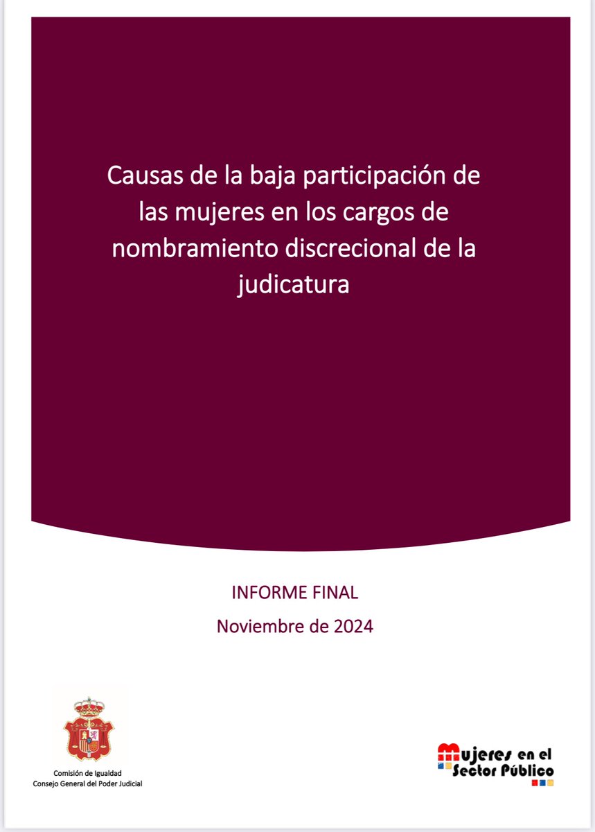 ¿Se presentan las mujeres menos a los cargos de nombramiento discreccional d la #CarreraJudicial? ¿A qué se debe este fenómeno?

No os perdáis este interesante estudio sobre ello realizado por <a href="/MujeresSP/">Mujeres en el Sector Público</a> para la Comisión de Igualdad de <a href="/PoderJudicialEs/">Poder Judicial</a> 👇

poderjudicial.es/cgpj/Dia_Inter…