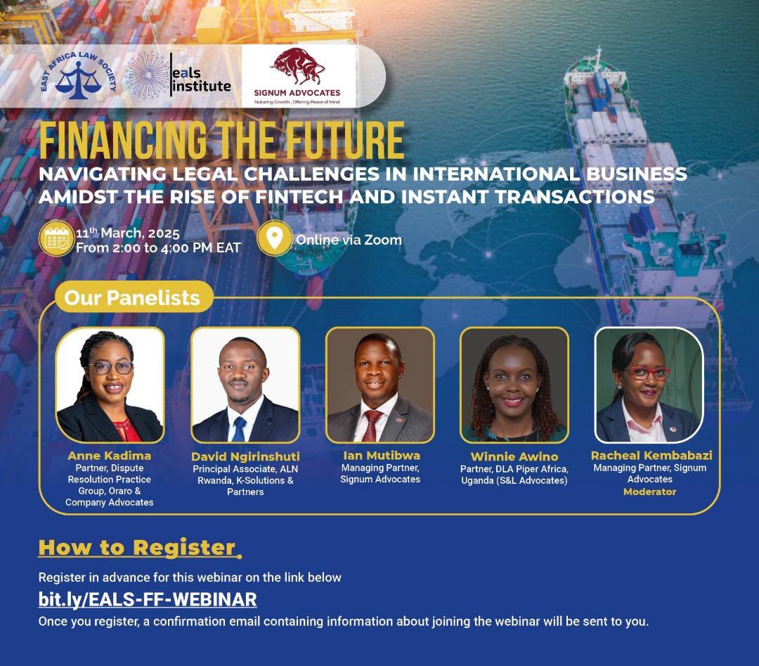 Ms. Winnie Awino, from our Financial Services and Technology Practice, will be a panelist on EALS’ panel discussion today from 2-4pm (EAT) discussing - Financing the Future: Navigating Legal Challenges in Int’l Business Amidst the Rise of Fintech &amp; Instant Transactions. Join in..